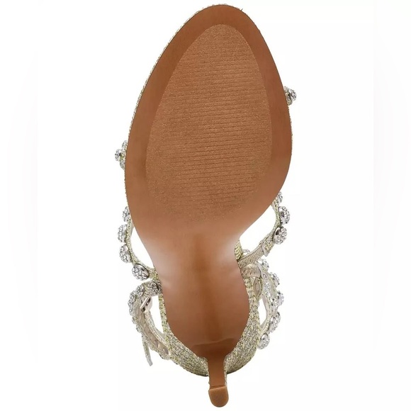 NEW Steve Madden Rhinestone Wrap Heels 8.5 Gold Formal Wedding High Heel Sandals - Picture 5 of 16
